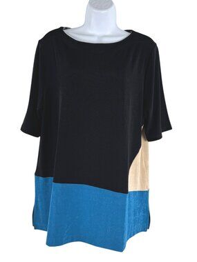 Chico's Travelers Colorblock Tunic Top Size 3 Slinky Stretch NWT TP-3868